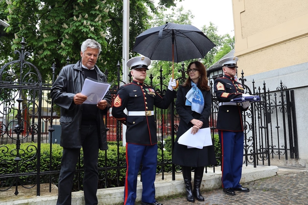 MSGs participate in an American Foreign Service Day ceremony in Slovenia