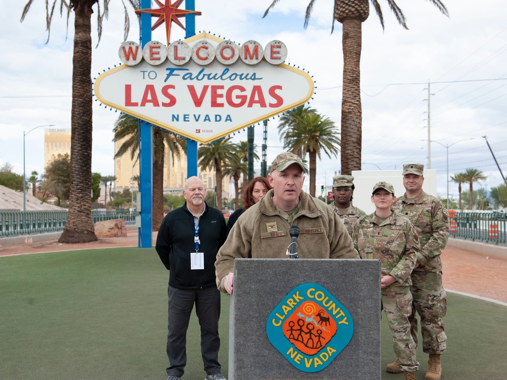 Welcome to Las Vegas sign turns Air Force Blue for 75th Anniversary