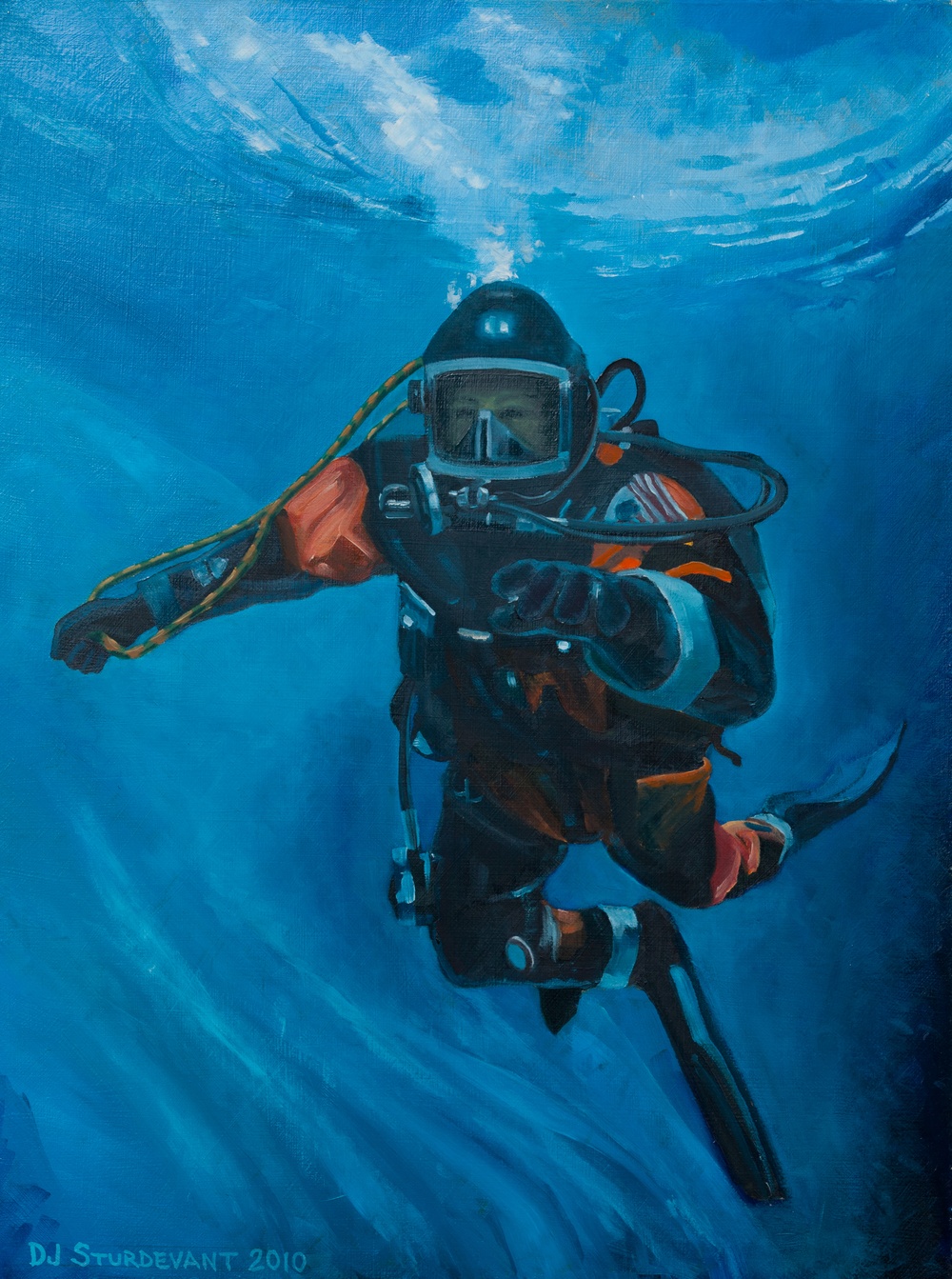 US Coast Guard Art Program 2011 Collection, Ob ID # 201127, "Bounce dive 130'--Operation Nanook 2010," David Sturdevant (27 of 31)