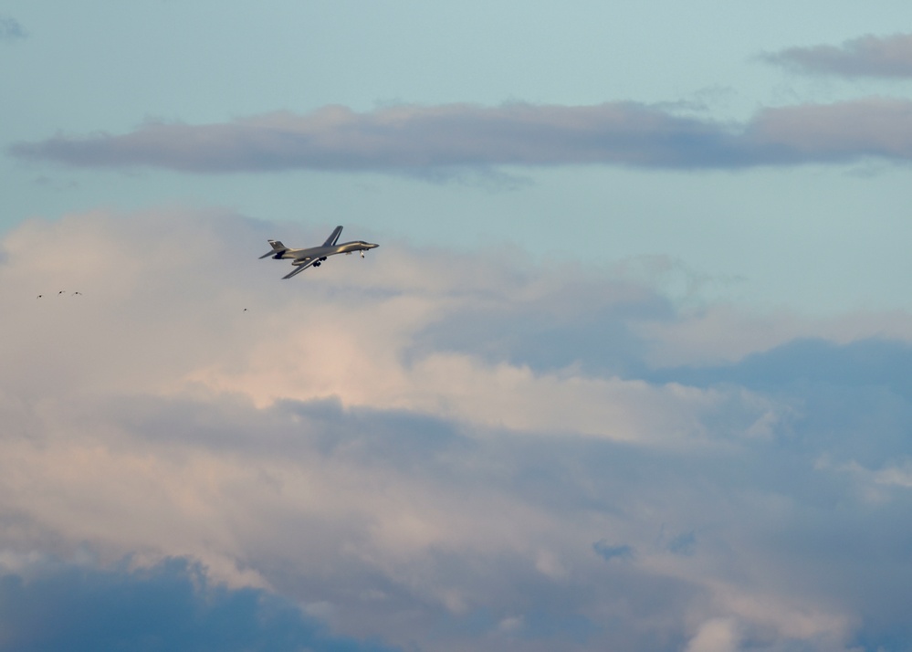 B-1B Lancer performs conducts off-station training over Luke AFB