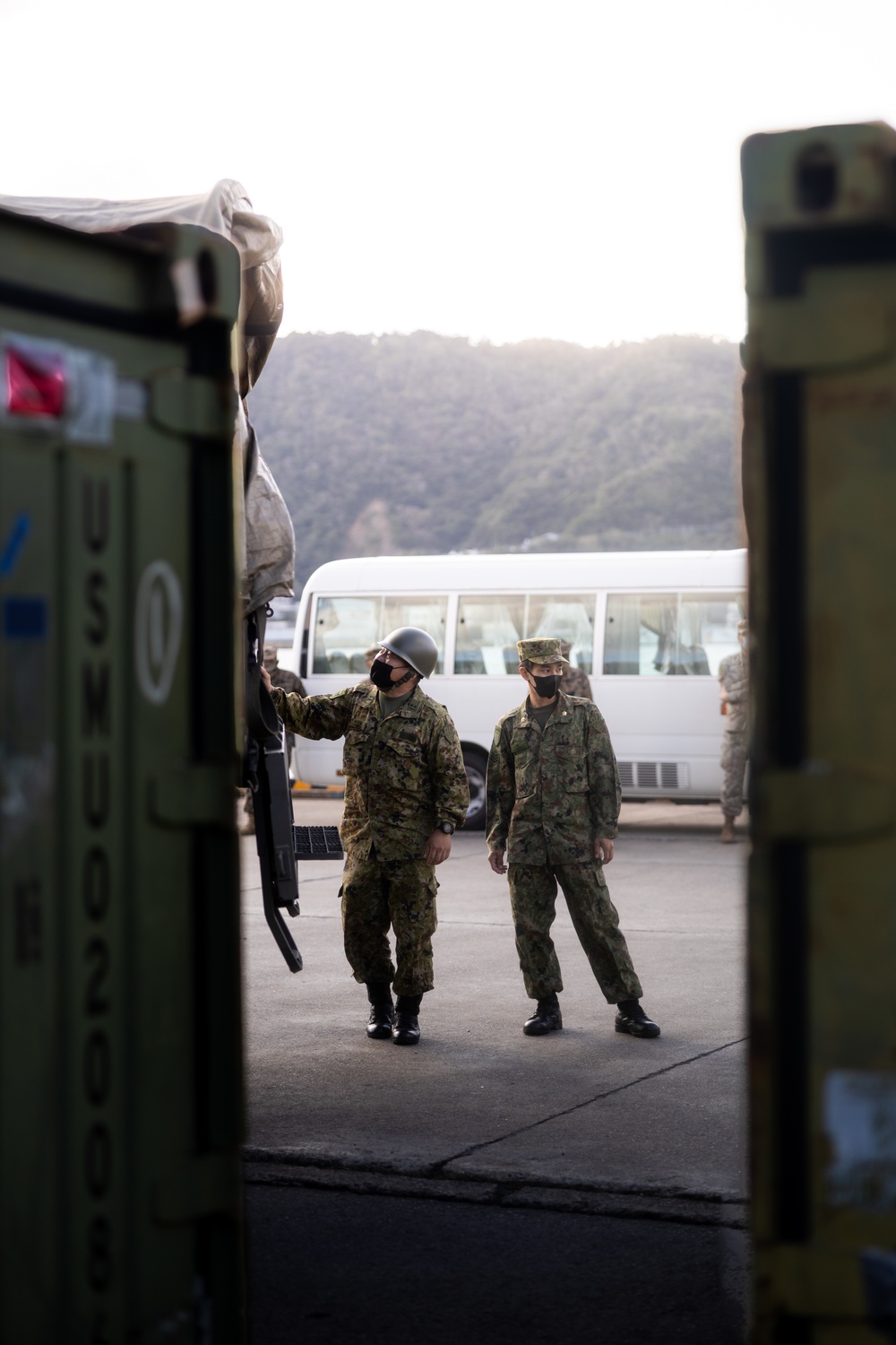 Keen Sword 23: U.S. Marines and JGSDF Soldiers offload gear on Amami