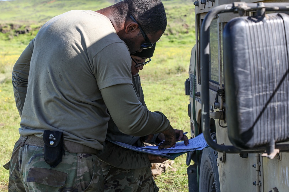 Military police Soldiers form the 728th Military Police Battalion, 8th Military Police Brigade, conduct preventive maintenance on their vehicles during exercise Joint Pacific Multinational Readiness Center 23