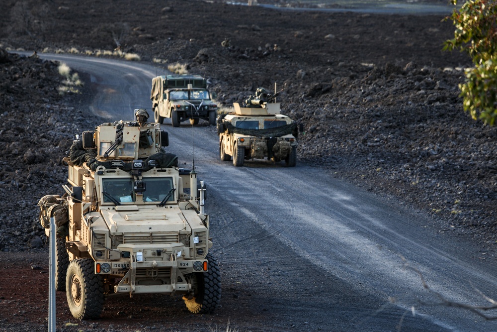 Engineer Soldiers form the 84th Engineer Battalion, 130th Engineer Brigade, conducted escort missions and engaged the opposing force during Joint Pacific Multinational Readiness Center 23