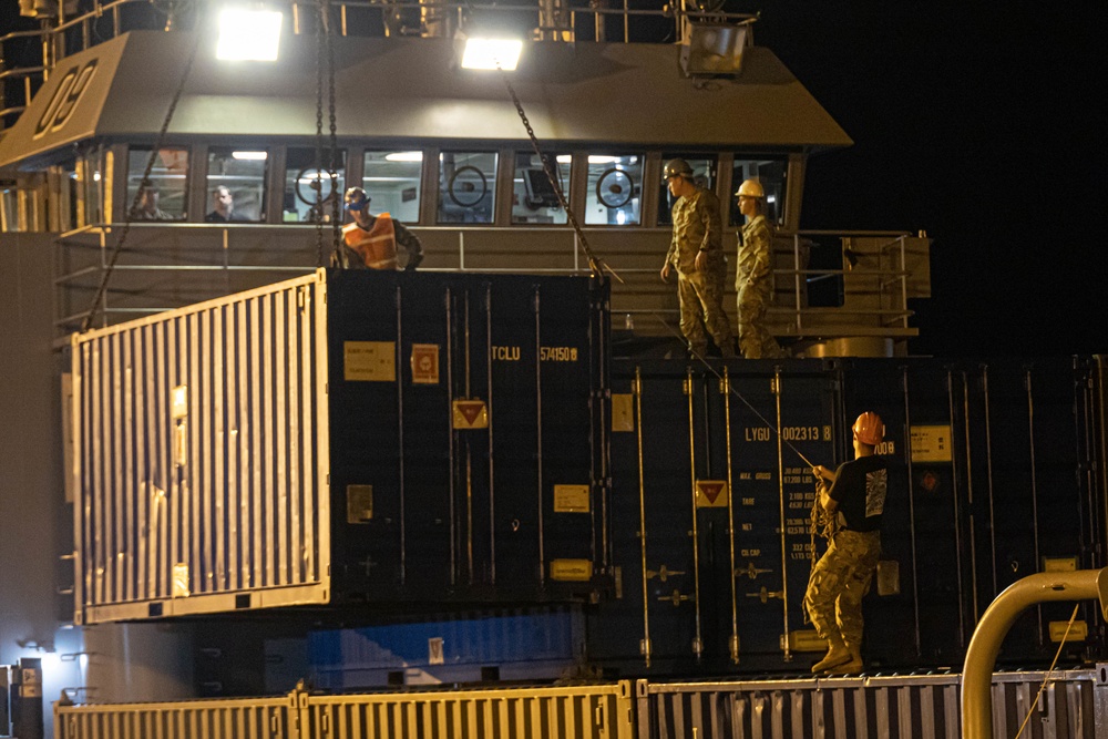 Keen Sword: U.S. Marines offload U.S. Army landing craft utility alongside Japan Ground Self-Defense Force Personnel