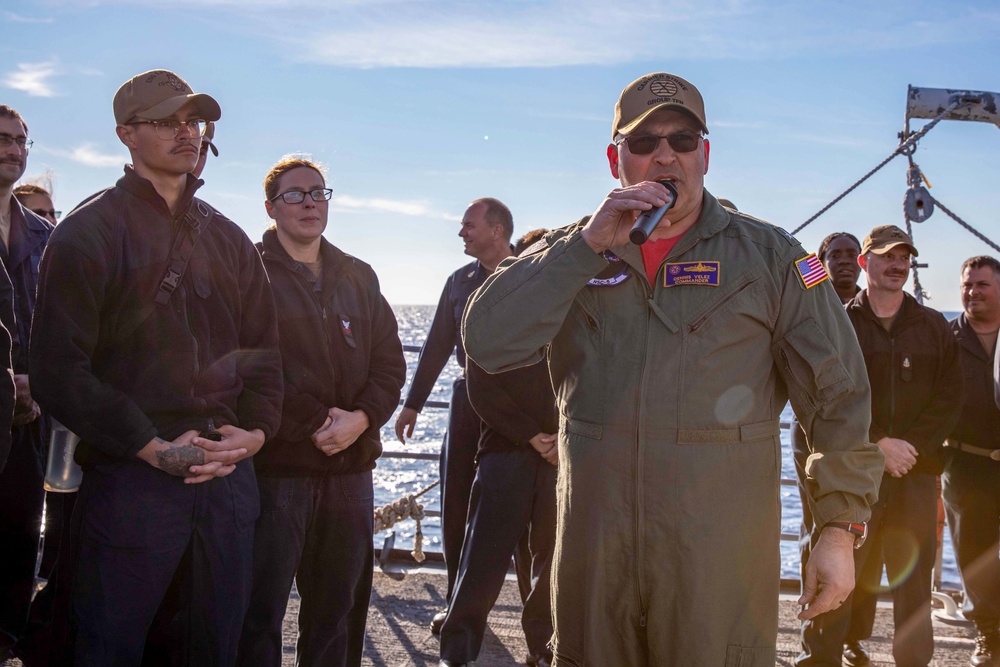 Rear Adm. Dennis Velez Visits USS Leyte Gulf (CG 55)