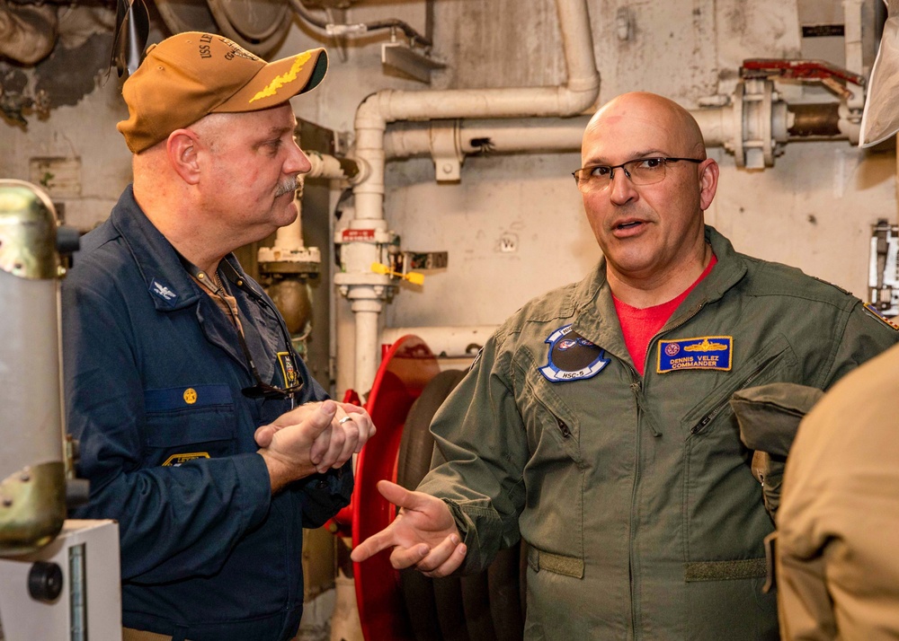 Rear Adm. Dennis Velez Visits USS Leyte Gulf (CG 55)