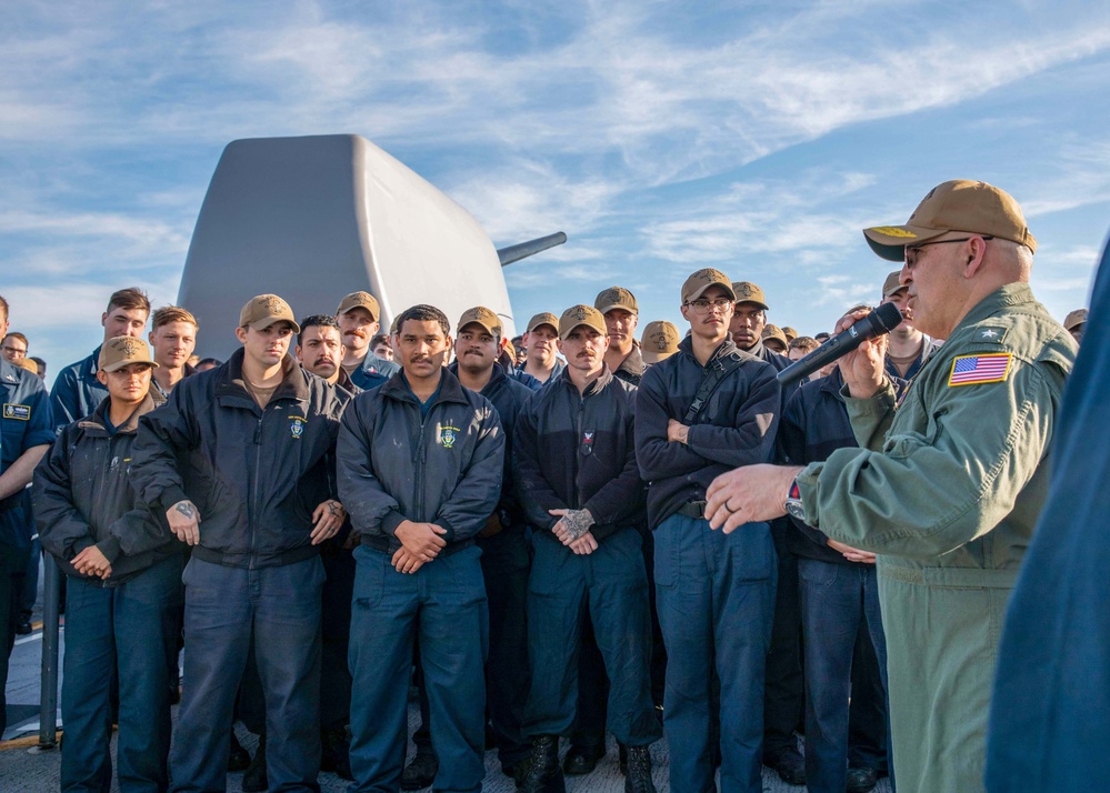 Rear Adm. Dennis Velez Visits USS Leyte Gulf (CG 55)