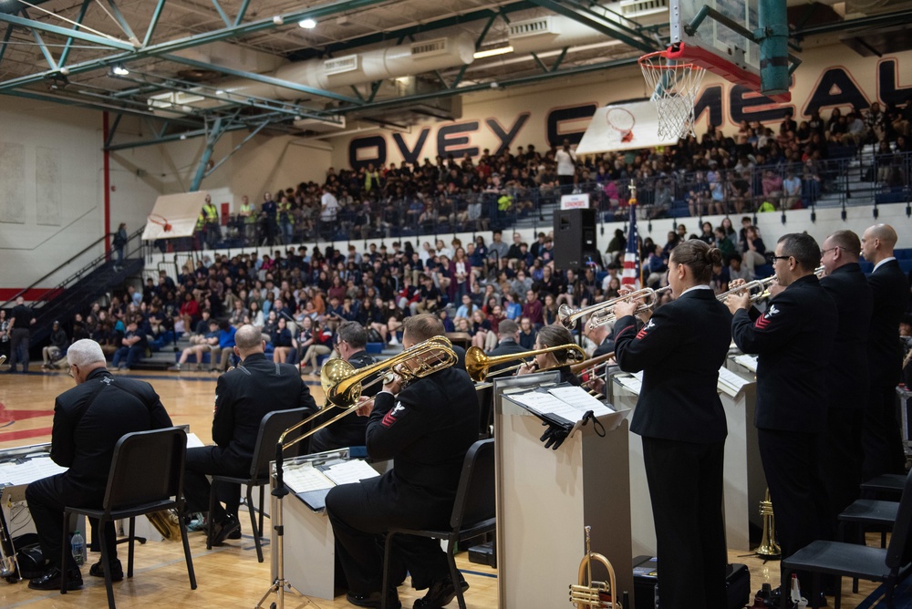 The U.S. Navy Band Commodores perform at Ovey Comeaux High School in Lafayette, Louisiana.