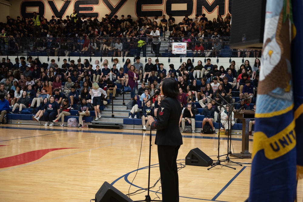 The U.S. Navy Band Commodores perform at Ovey Comeaux High School in Lafayette, Louisiana.