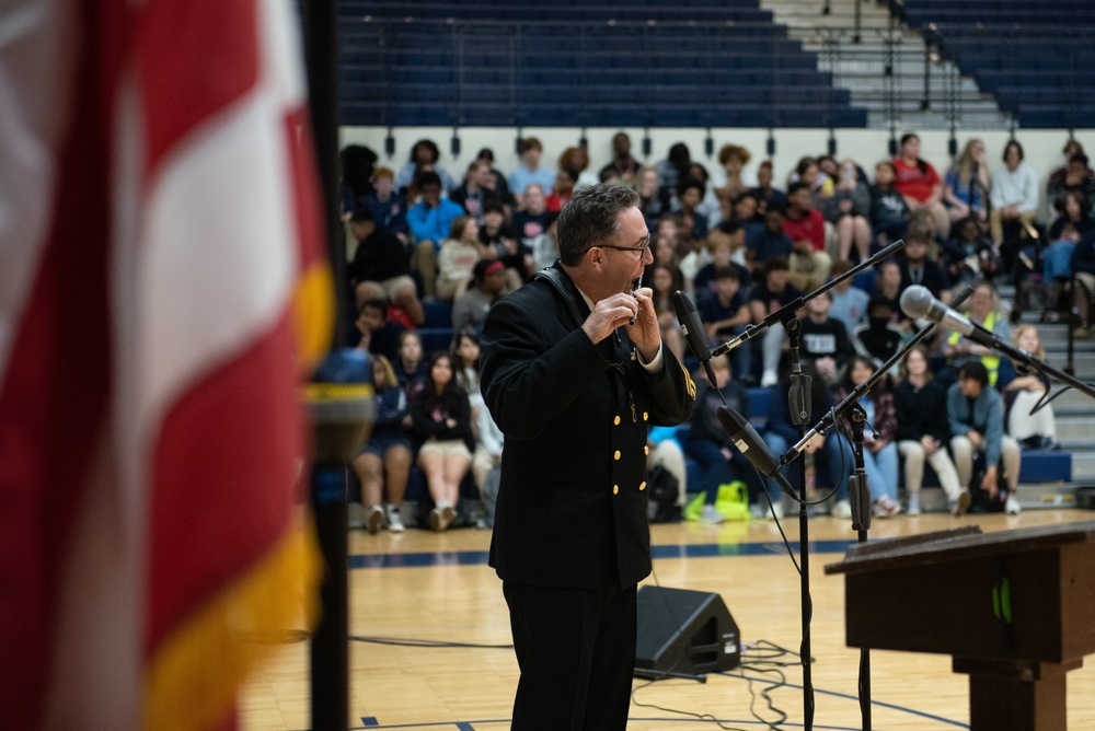 The U.S. Navy Band Commodores perform at Ovey Comeaux High School in Lafayette, Louisiana.