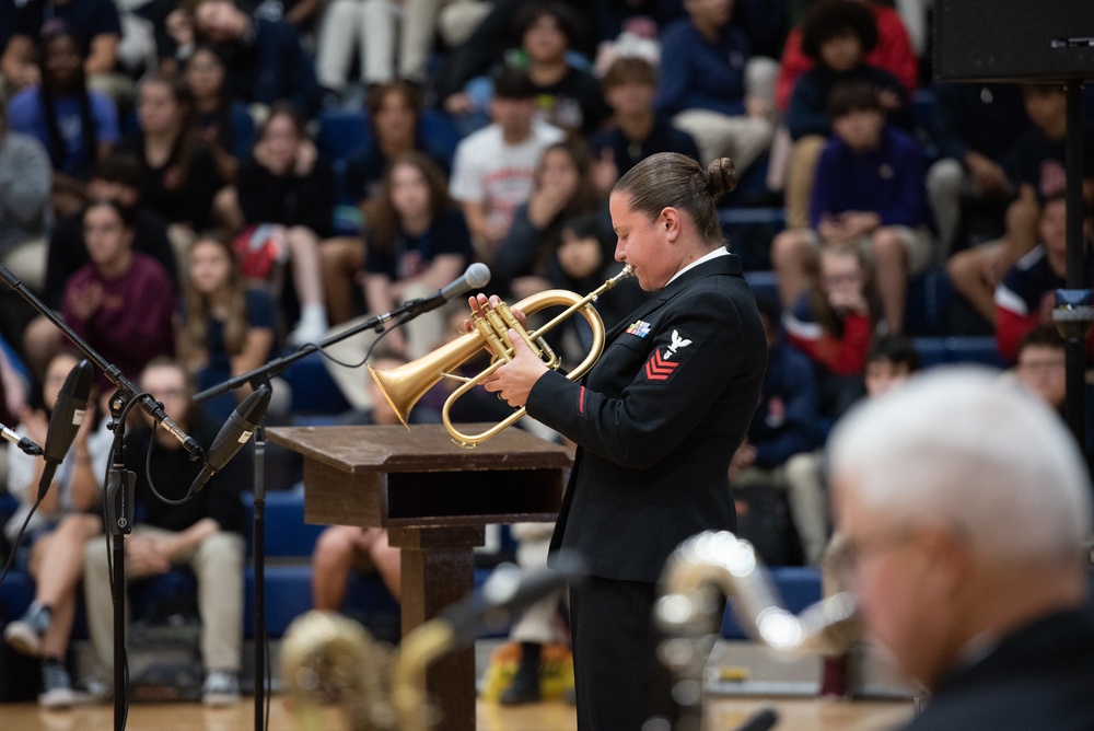 The U.S. Navy Band Commodores perform at Ovey Comeaux High School in Lafayette, Louisiana.