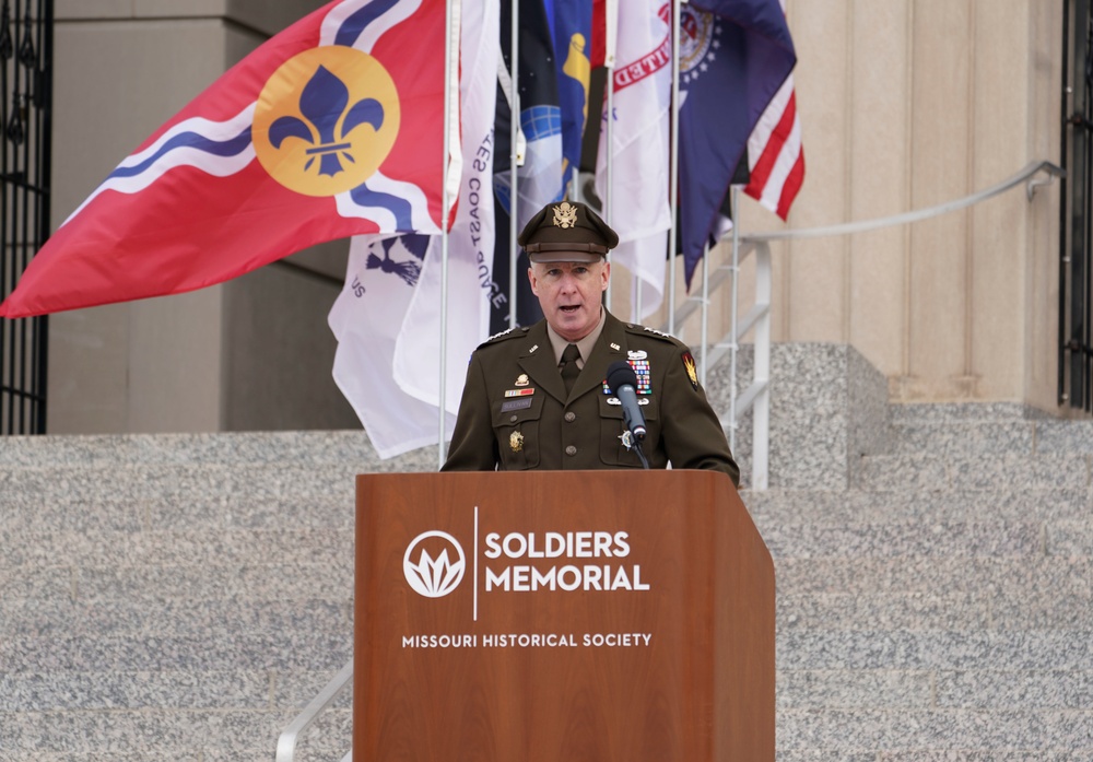 U.S. Transportation Command, deputy commander spoke to a crowd at the 39th Annual St. Louis Regional Veterans Day Observance