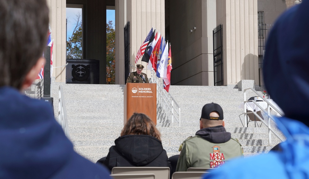 U.S. Transportation Command, deputy commander spoke to a crowd at the 39th Annual St. Louis Regional Veterans Day Observance