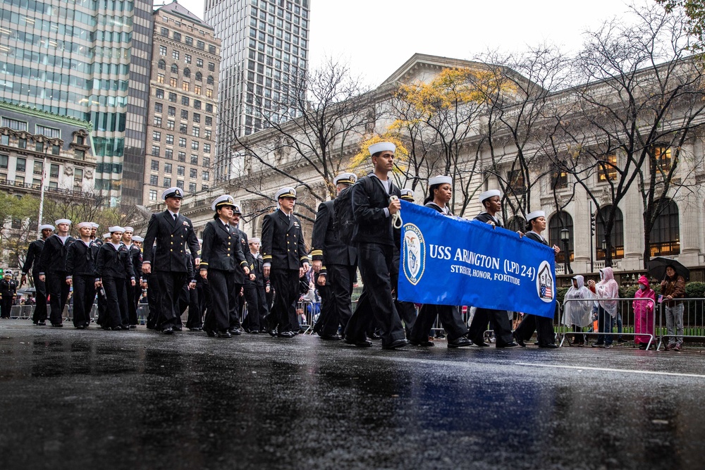 USS Arlington Sailors; II MEF Marines participate in New York City Veterans Day Parade