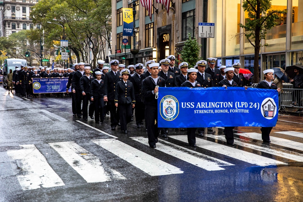 USS Arlington Sailors; II MEF Marines participate in New York City Veterans Day Parade