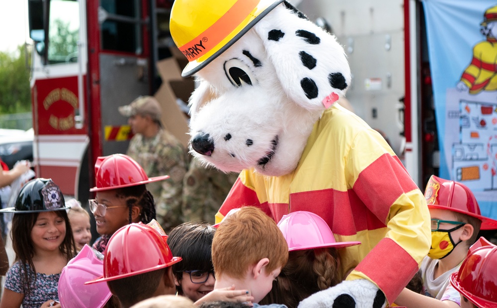 Sparky visits for MacDill Fire Prevention Week