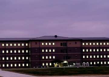 New barracks at night at Fort McCoy