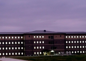 New barracks at night at Fort McCoy