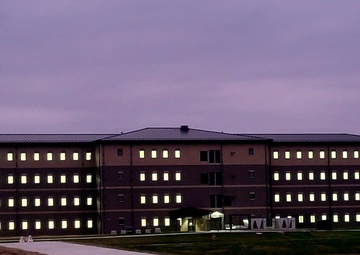New barracks at night at Fort McCoy