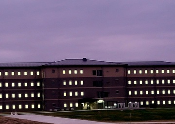 New barracks at night at Fort McCoy