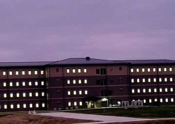 New barracks at night at Fort McCoy