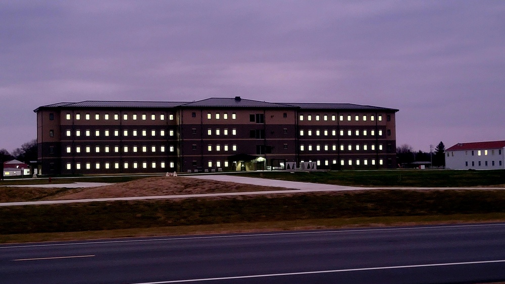 New barracks at night at Fort McCoy