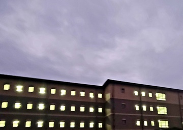 New barracks at night at Fort McCoy