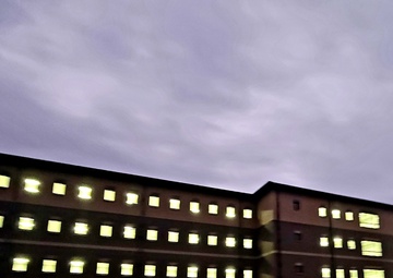 New barracks at night at Fort McCoy