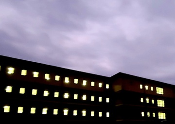 New barracks at night at Fort McCoy