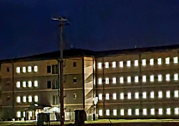 New barracks at night at Fort McCoy