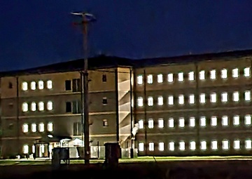 New barracks at night at Fort McCoy