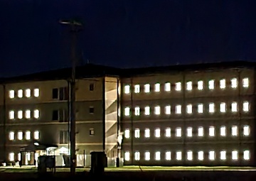 New barracks at night at Fort McCoy