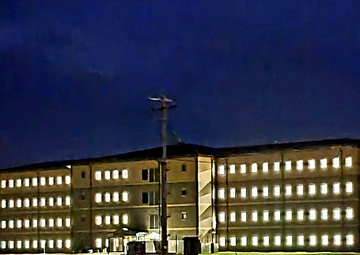 New barracks at night at Fort McCoy