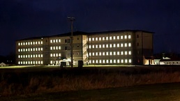 New barracks at night at Fort McCoy