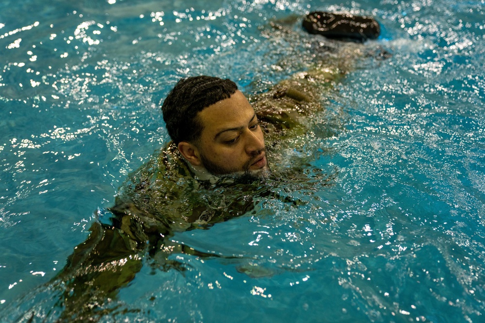 Soldiers try out water survival training at the Vandal Training Center