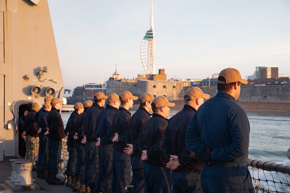 Thomas Hudner arrives in Portsmouth