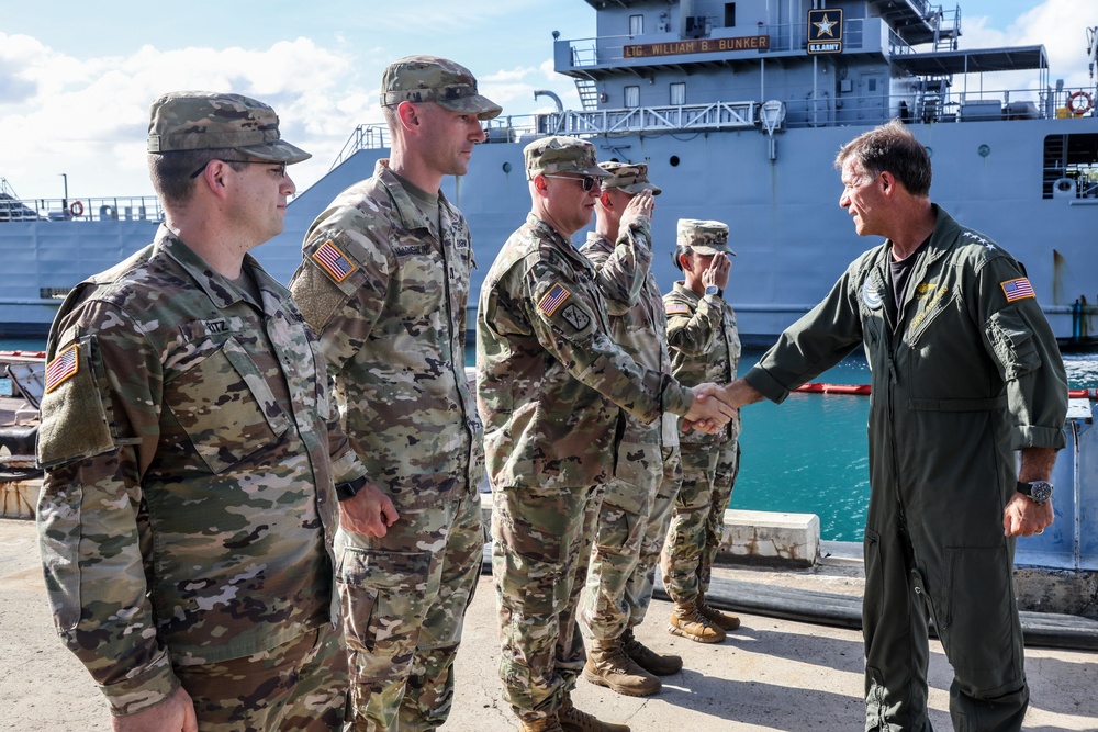 The 8th Theater Sustainment Command host USINDOPACOM Commanders aboard the Logistical Support Vessel 3.