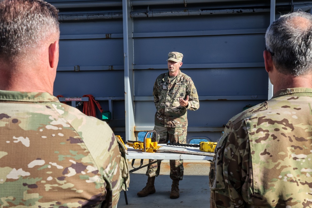 The 8th Theater Sustainment Command host USINDOPACOM Commanders aboard the Logistical Support Vessel 3.