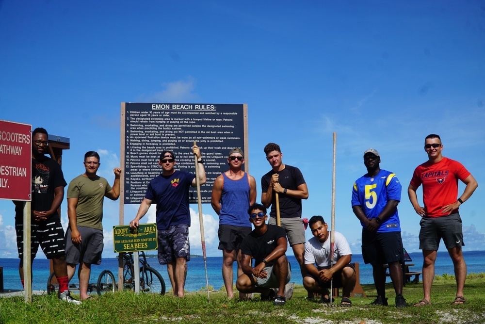 Seabees with Naval Mobile Construction Battalion (NMCB) 4, conduct a volunteer beach clean up aboard U.S. Army Garrison - Kwajalein Atoll.