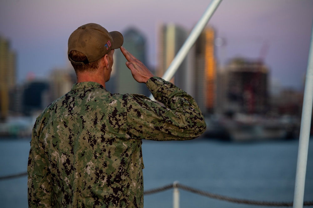 Sailor Salutes During Colors