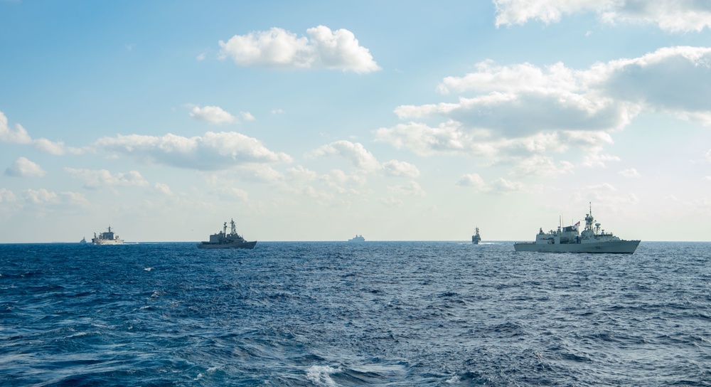 USS Ronald Reagan (CVN 76) conducts a multinational Photo Exercise during Keen Sword 23