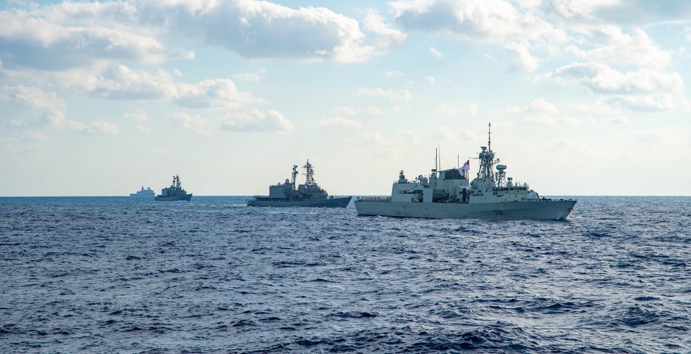 USS Ronald Reagan (CVN 76) conducts a multinational Photo Exercise during Keen Sword 23