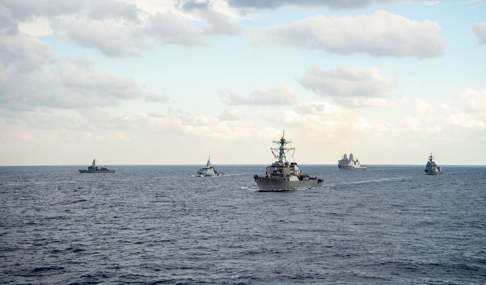 USS Ronald Reagan (CVN 76) conducts a multinational Photo Exercise during Keen Sword 23