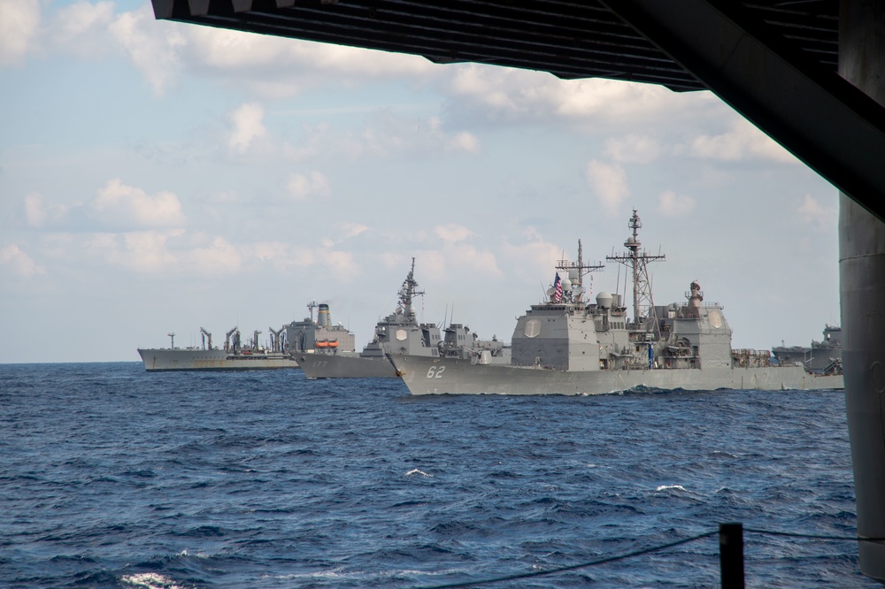 USS Ronald Reagan (CVN 76) conducts a multinational Photo Exercise during Keen Sword 23