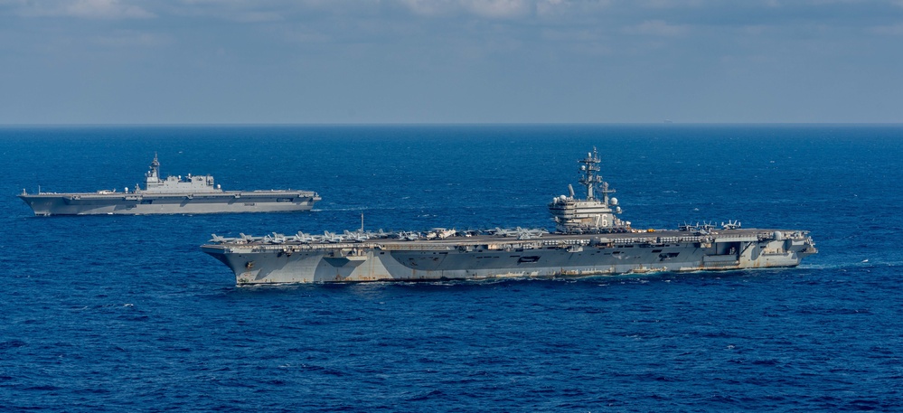 USS Ronald Reagan (CVN 76) conducts a multinational Photo Exercise during Keen Sword 23