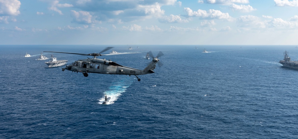 USS Ronald Reagan (CVN 76) conducts a multinational Photo Exercise during Keen Sword 23