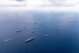 USS Ronald Reagan (CVN 76) conducts a multinational Photo Exercise during Keen Sword 23