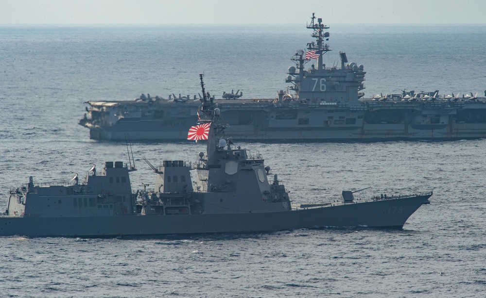 USS Ronald Reagan (CVN 76) conducts a multinational Photo Exercise during Keen Sword 23