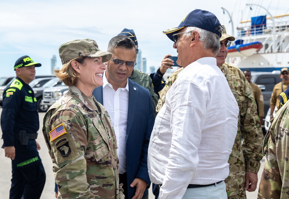 Distinguished visitors take a tour of hospital ship USNS Comfort during Continuing Promise 2022