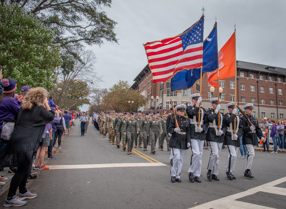 American flag leads the parade